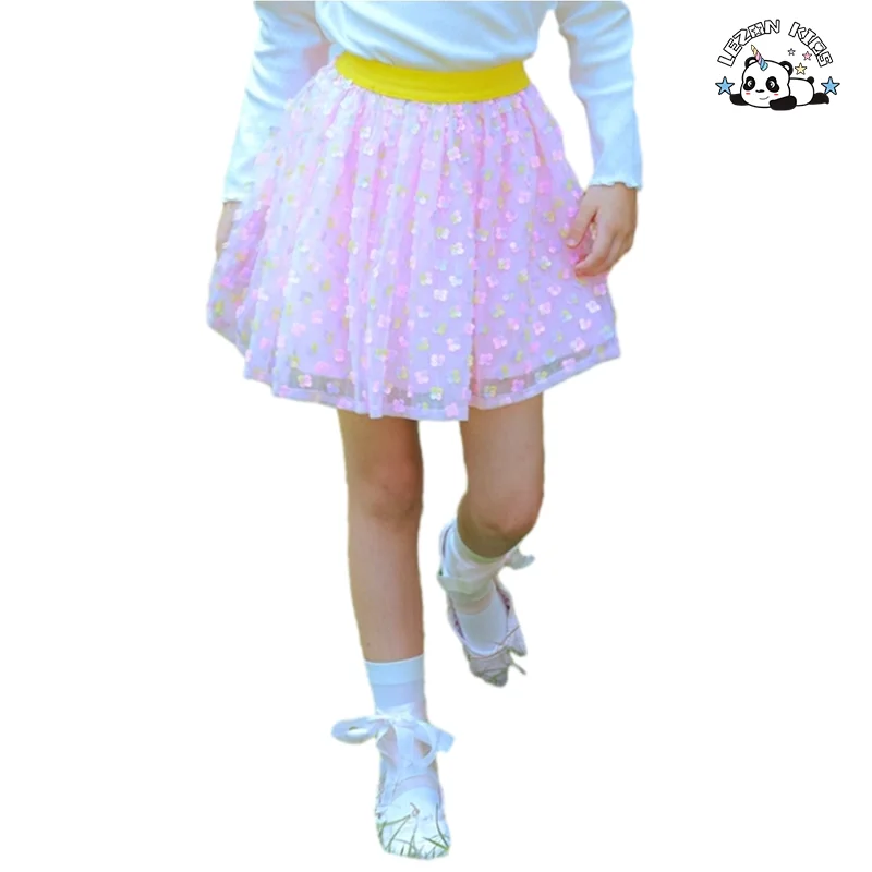 LEZONKIDS - Stylish Pink Sequin Skirt Ruffles Tulle Skirt Lining Cotton Children Toddler Girls Tutu Skirt